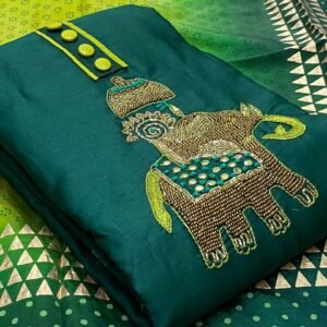 Dark Blue Hathi Print Handicraft Suit