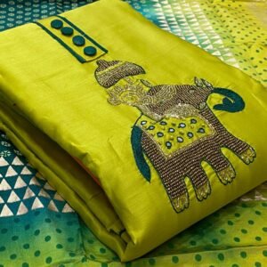 Lime Green Hathi Print Handicraft Designer Suit