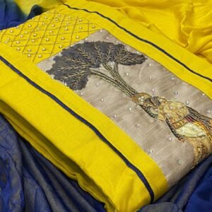 Yellow Tree Print Handicraft Suit