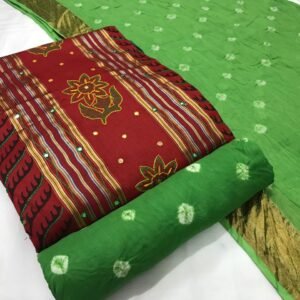 Kutchi Bhandhani Green Red Handicraft Suit